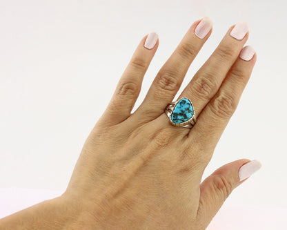 Navajo Ring 925 Silver Sleeping Beauty Turquoise Artist Signed SS C.80's