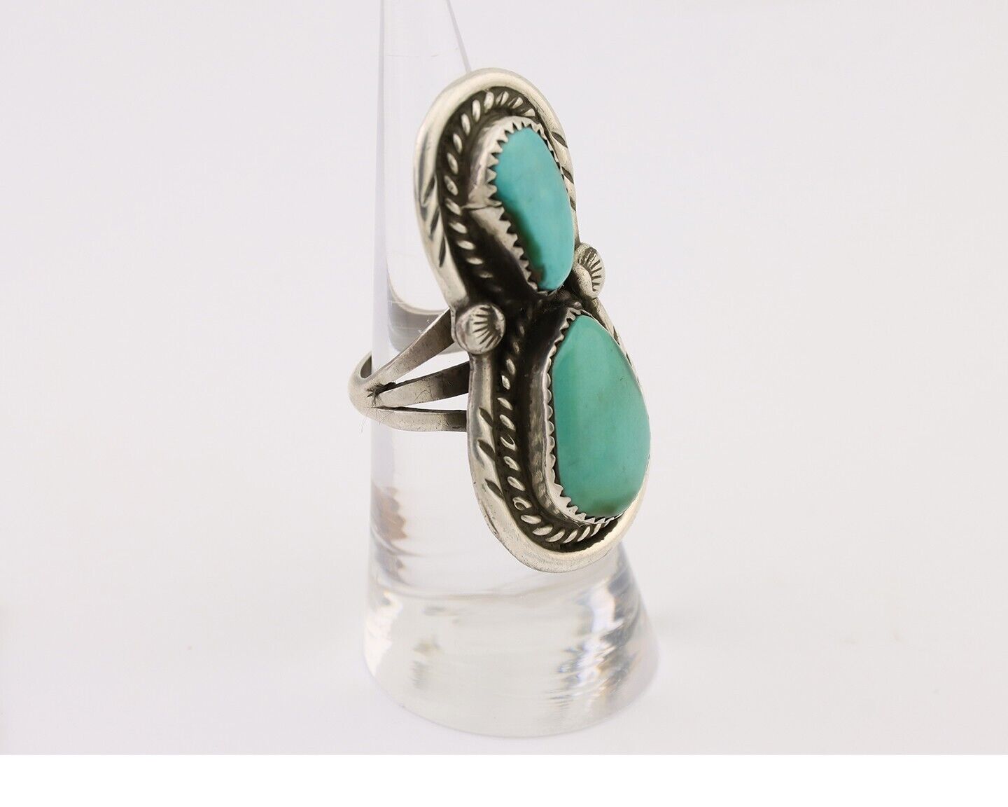 Navajo Handmade Ring 925 Silver Natural Tuquoise Artist Signed Rose C.80's