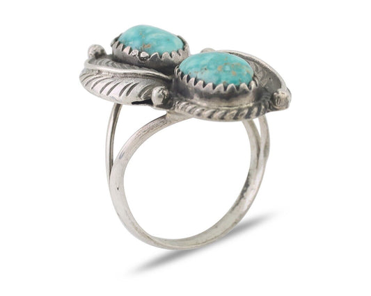 Navajo Ring 925 Silver Natural Blue Gem Turquoise Artist Signed MC C.80's
