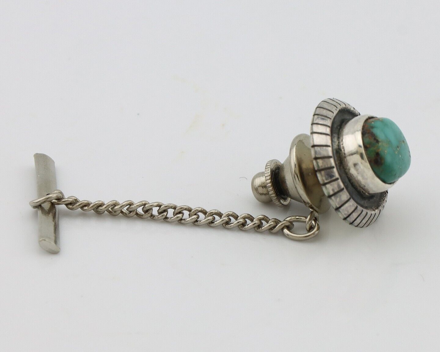 Navajo Tie Tack 925 Silver Natural Mined Turquoise Native American Artist C.80's