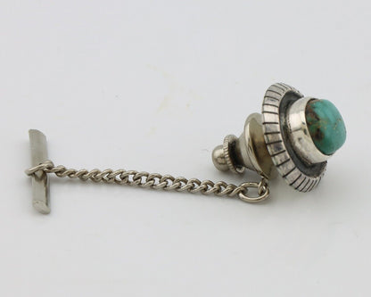 Navajo Tie Tack 925 Silver Natural Mined Turquoise Native American Artist C.80's