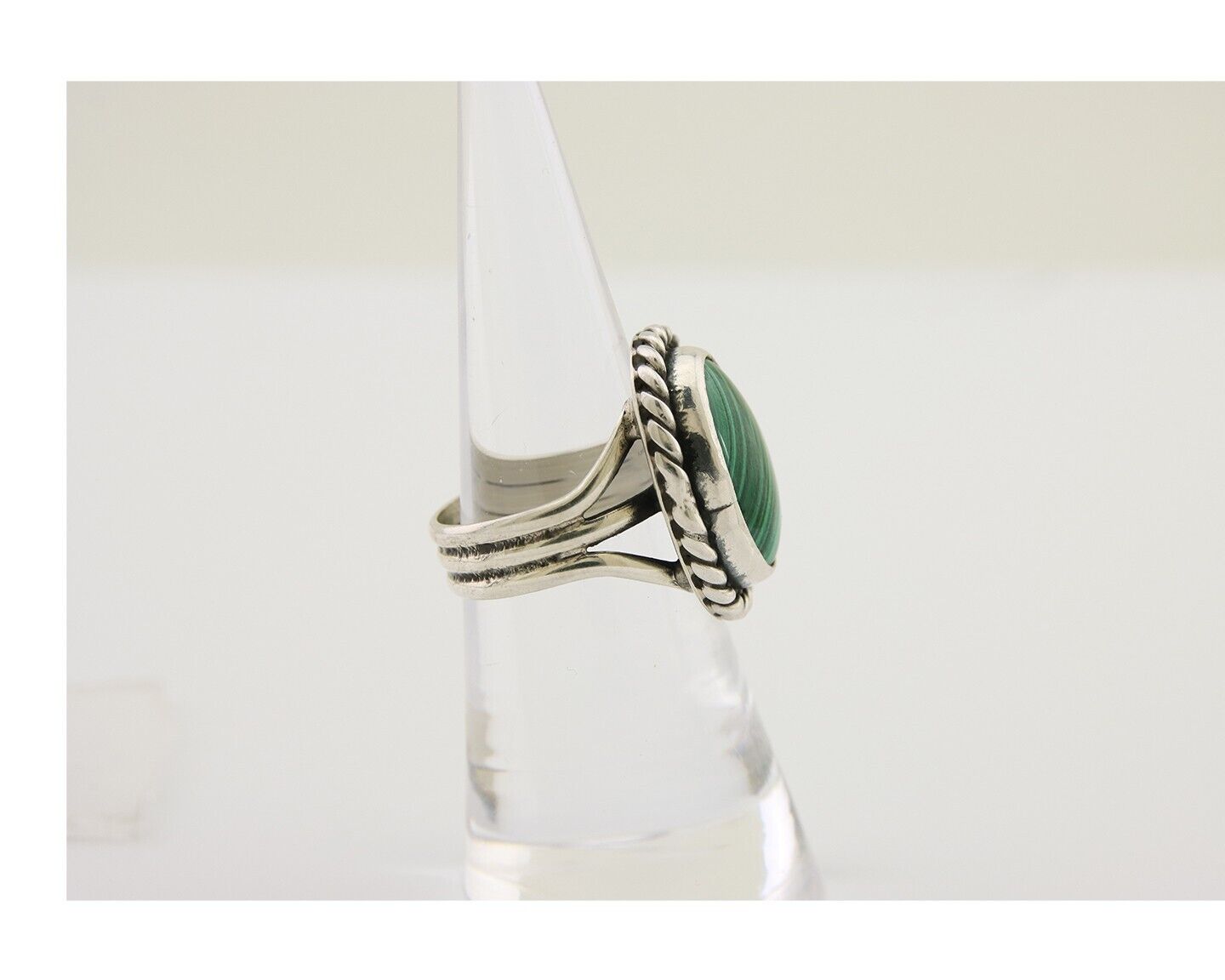 Navajo Ring 925 Silver Natural Malachite Native American Artist C.80's