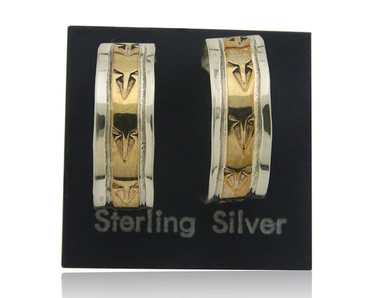 Navajo Hoop Earrings 925 Silver & Gold Native American Artist C.80's