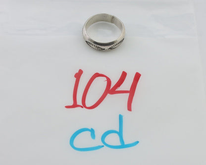 Navajo Hand Stamped Band 925 Silver 6.0 mm Signed Larry Chavez Size 7.75 C.80's