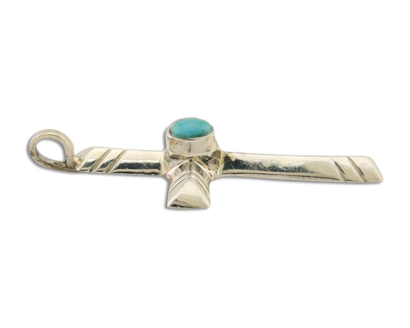 Navajo Sand Cast Cross Pendant 925 Silver Turquoise Artist Signed J Yazzie C.80s