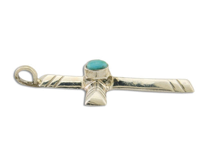 Navajo Sand Cast Cross Pendant 925 Silver Turquoise Artist Signed J Yazzie C.80s