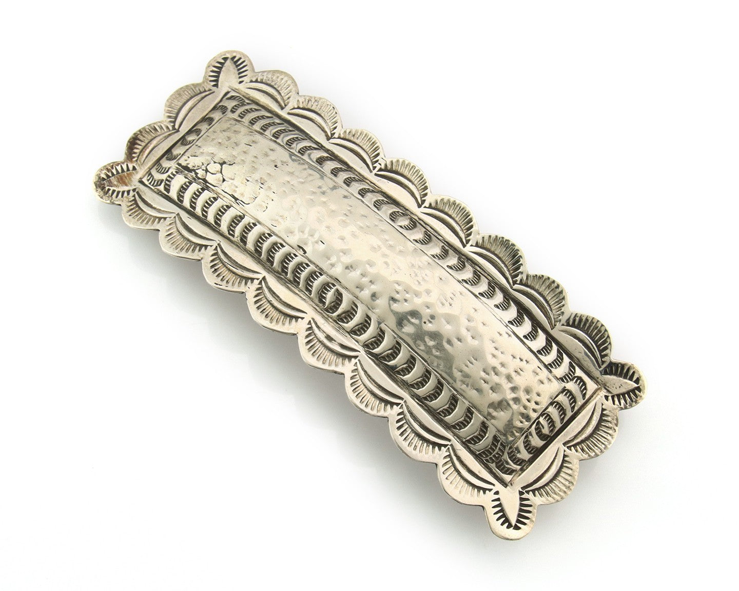 Vintage Navajo Barrette 925 Sterling Silver Hand Stamped Signed CT
