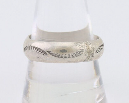 Navajo Hand Stamped Band 925 Silver 6.0 mm Signed Larry Chavez Size 10.25 C.80's