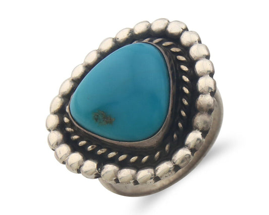 Navajo Ring 925 Sterling Natural Turquoise Native Artist C.80's Size 7.25