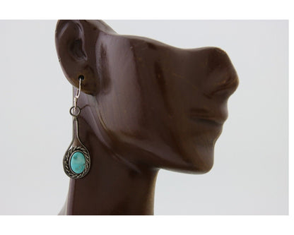 Navajo Dangle Earrings 925 Silver Natural Turquoise Native American Artist C.80s