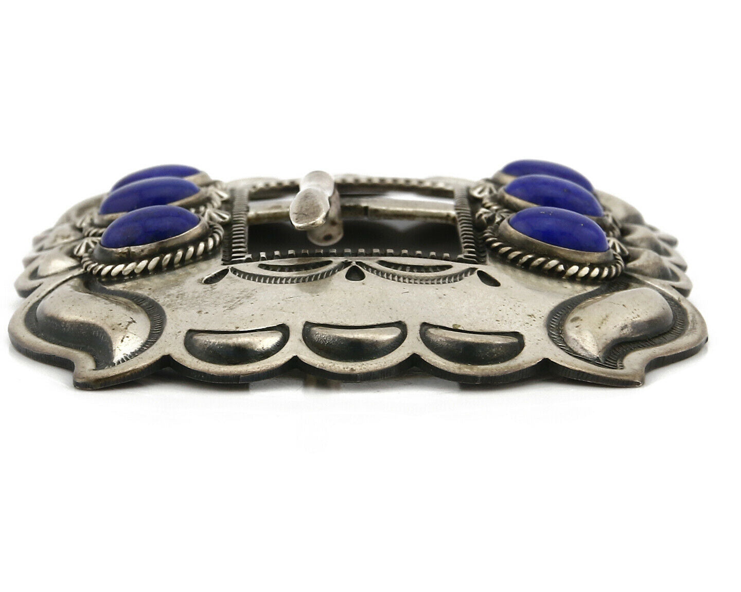 Navajo Belt Buckle .925 Silver Hand Stamped Artist Leonard Platero C.80's