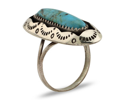 Navajo Ring 925 Silver Natural Kingman Turquoise Native American Artist C.80's