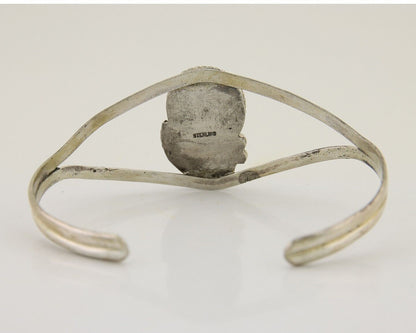 Navajo Hand Stamped Cuff Bracelet Turquoise 925 Silver Native American Artist