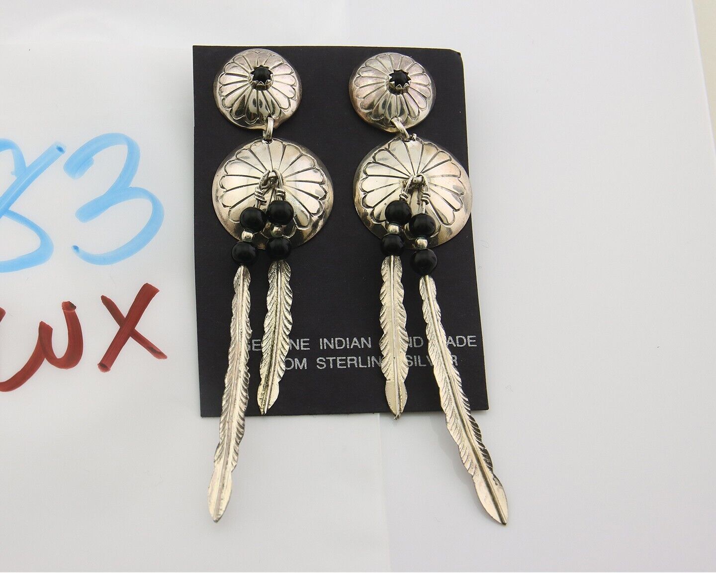 Navajo Earrings 925 Silver Handmade Natural Black Onyx Native American C.80's