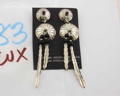 Navajo Earrings 925 Silver Handmade Natural Black Onyx Native American C.80's