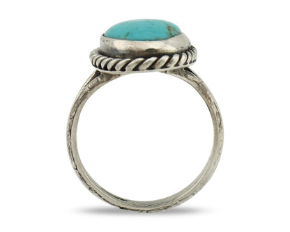 Navajo Ring 925 Silver Kingman Turquoise Native American Artist C.80's