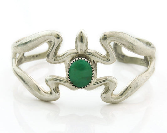 Navajo Cuff Bracelet Sterling Silver Sand Cast Turtle Turquoise Signed F