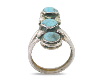 Navajo Ring 925 Silver Natural Turquoise Native American Artist C.80's