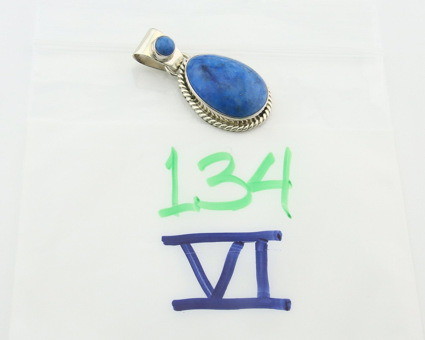 Navajo Sterling Silver Pendant Denim Lapis Authentic Vintage Signed M