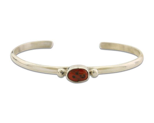 Navajo Bracelet .925 Silver Mediterranean Red Coral Cuff Native Artist C.80's