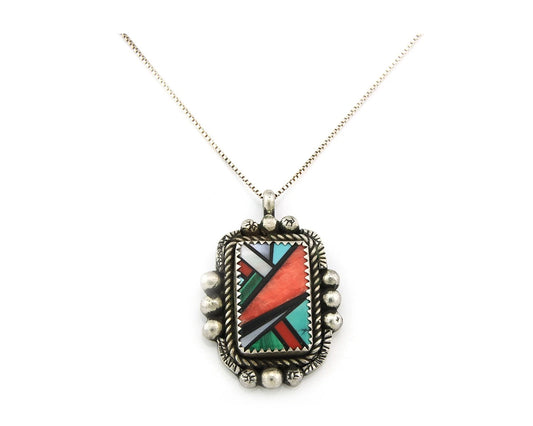 Navajo Necklace Sterling Silver Authentic Gemstone Signed The Blue Indian 1991
