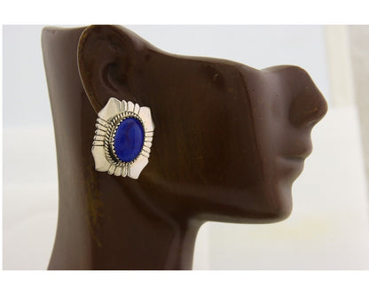 Navajo Earrings 925 Silver Handmade Natural Lapis Artist Signed Begay C.80's