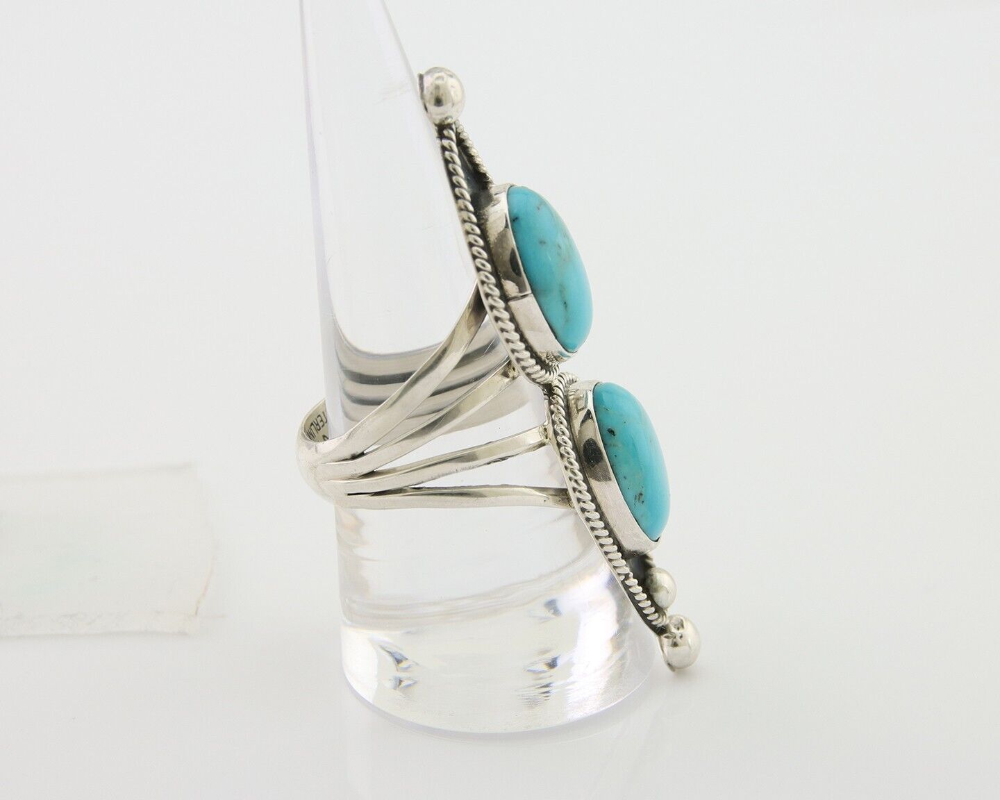 Navajo Ring 925 Silver Natural Blue Turquoise Signed Running Bear C.80's