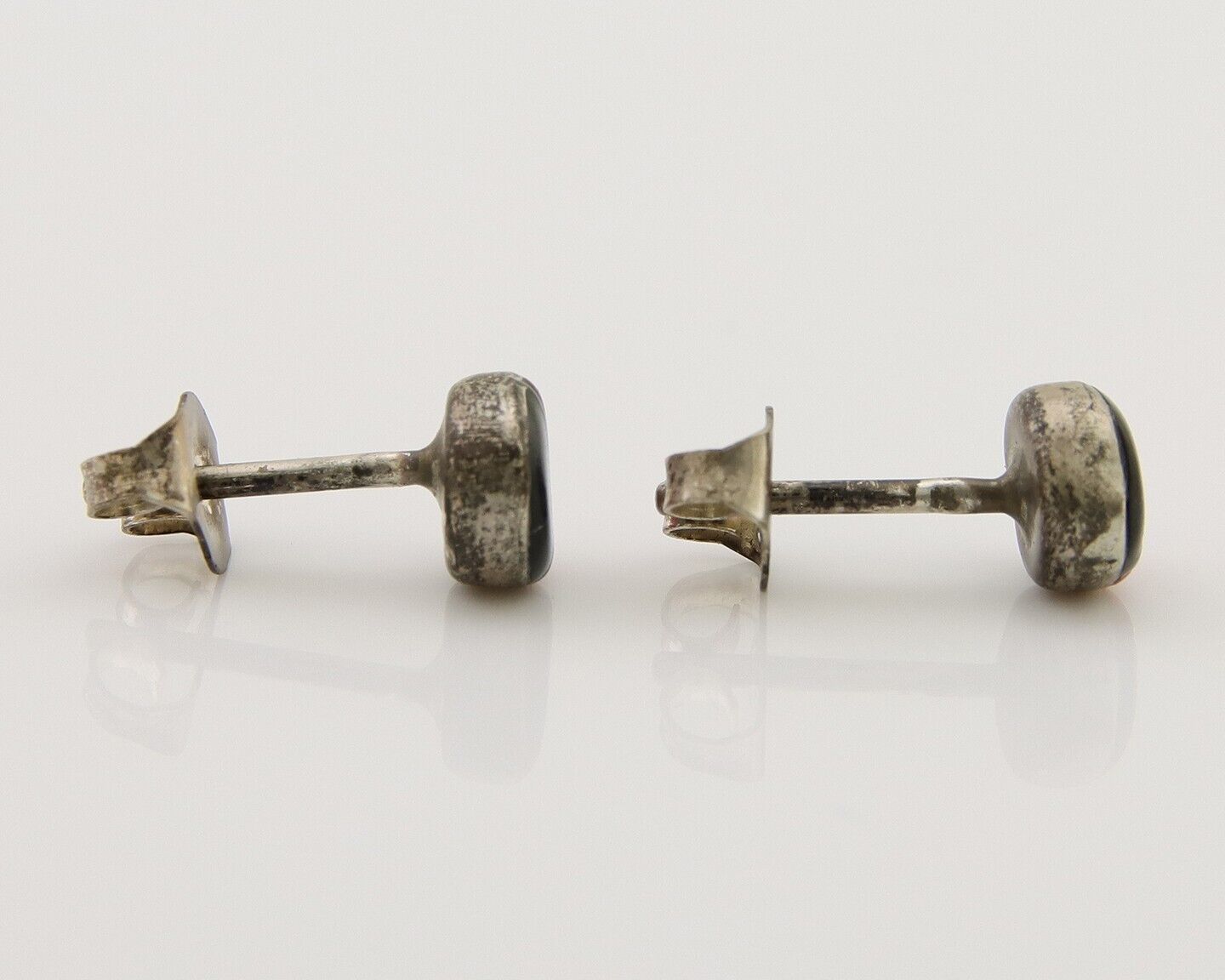 Navajo Earrings 925 Silver Inlaid Natural Onyx & Coral Native Artist C.80's