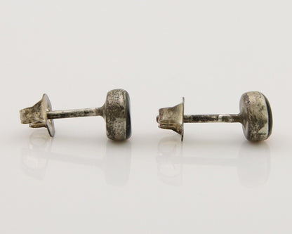 Navajo Earrings 925 Silver Inlaid Natural Onyx & Coral Native Artist C.80's