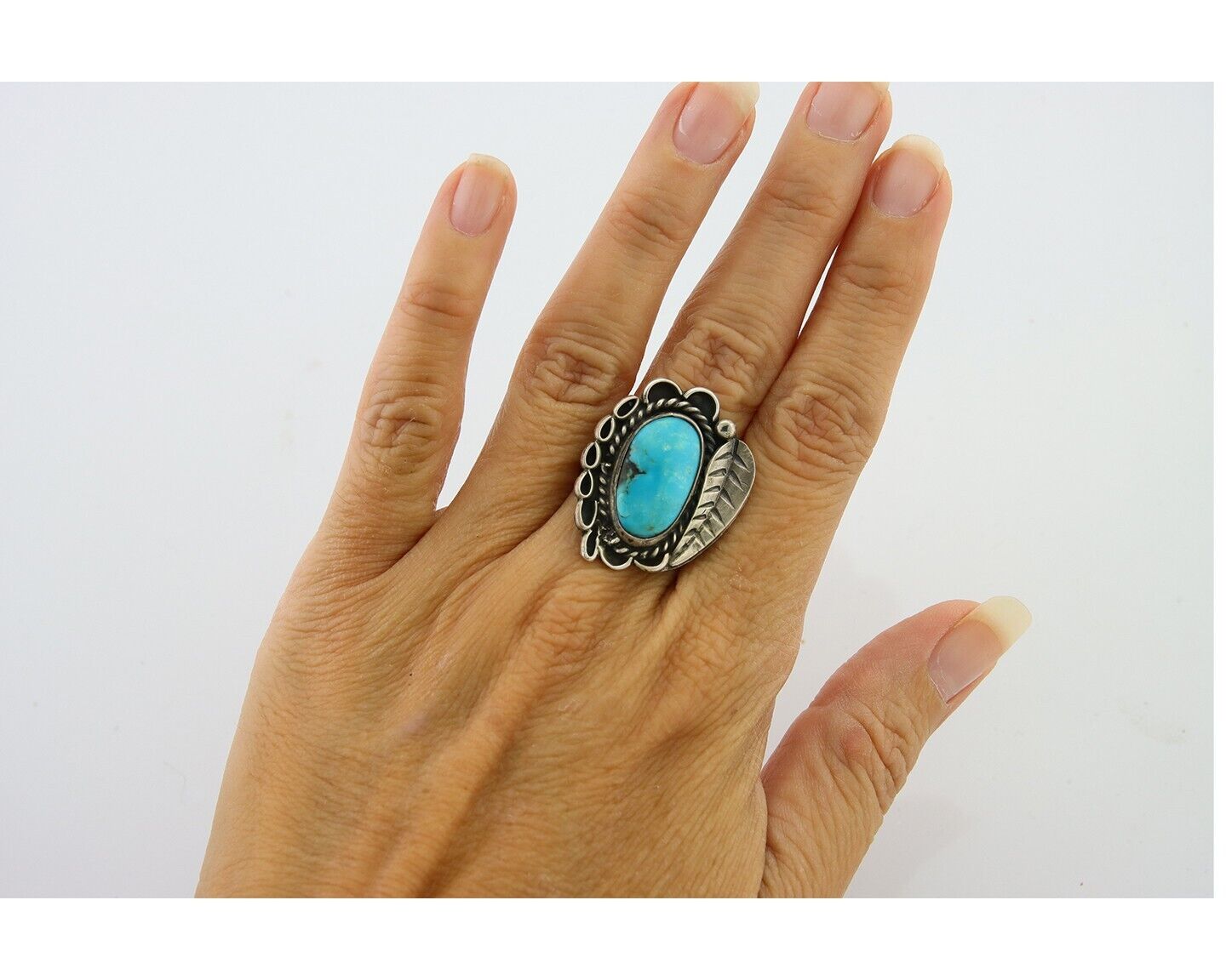 Navajo Ring .925 Sterling Blue Turquoise Artist Signed AP C.80's