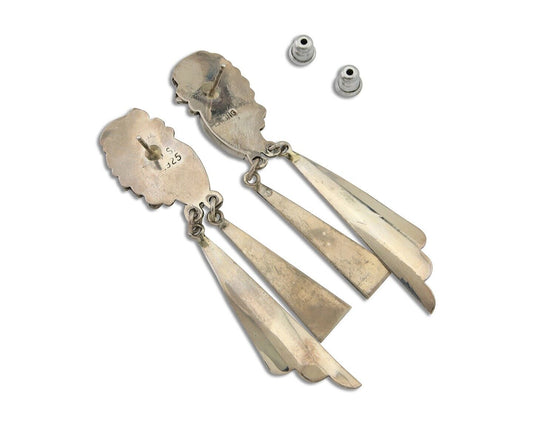 Navajo Dangle Earrings 925 Silver Natural Blue Turquoise Artist Signed M.S. C80s