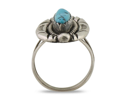 Navajo Ring 925 Silver Sleeping Beauty Turquoise Signed V & N EDSITTY C.80's