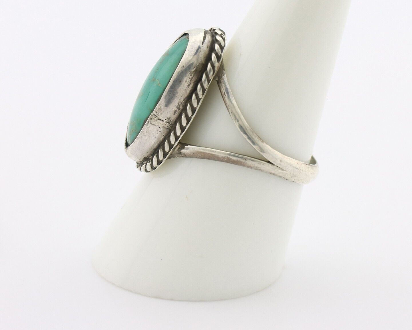 Navajo Ring .925 Silver Natural Kingman Turquoise Native American Signed C.80's