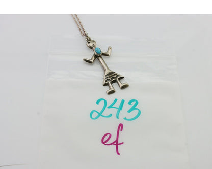 Navajo Turquoise Necklace 925 Silver Sand Cast Dancer C.80's