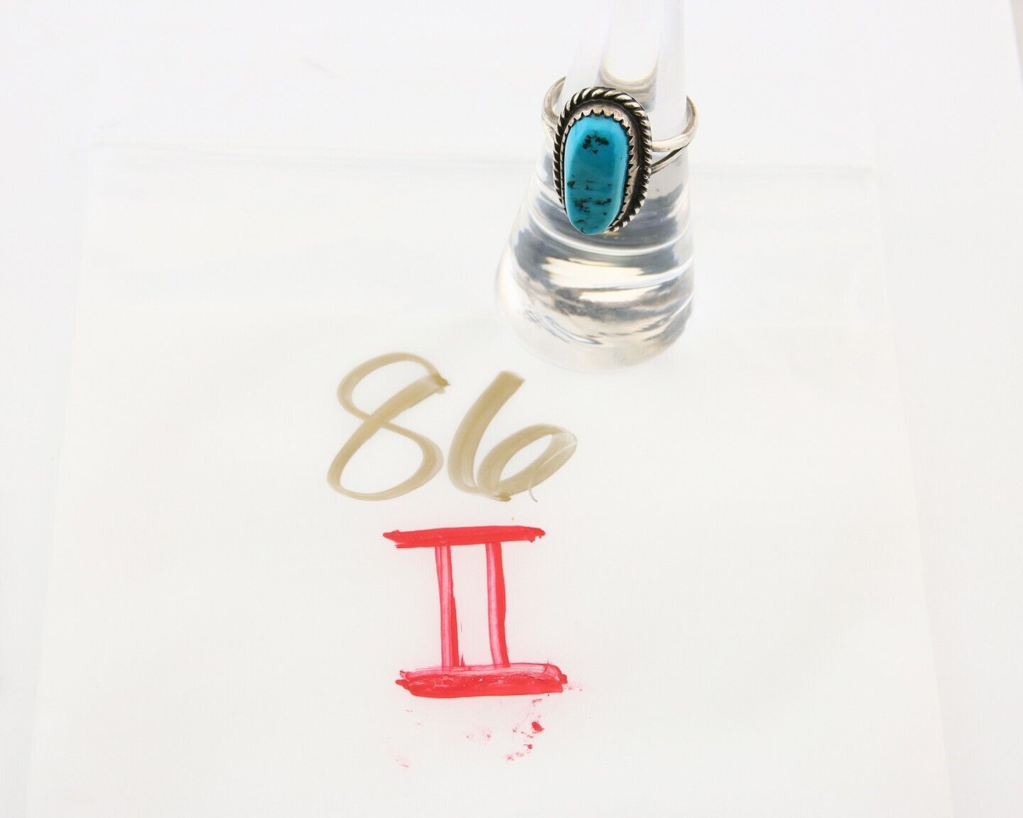Navajo Ring 925 Sterling Natural Mined Blue Nugget Turquoise C.80's Size 6.0