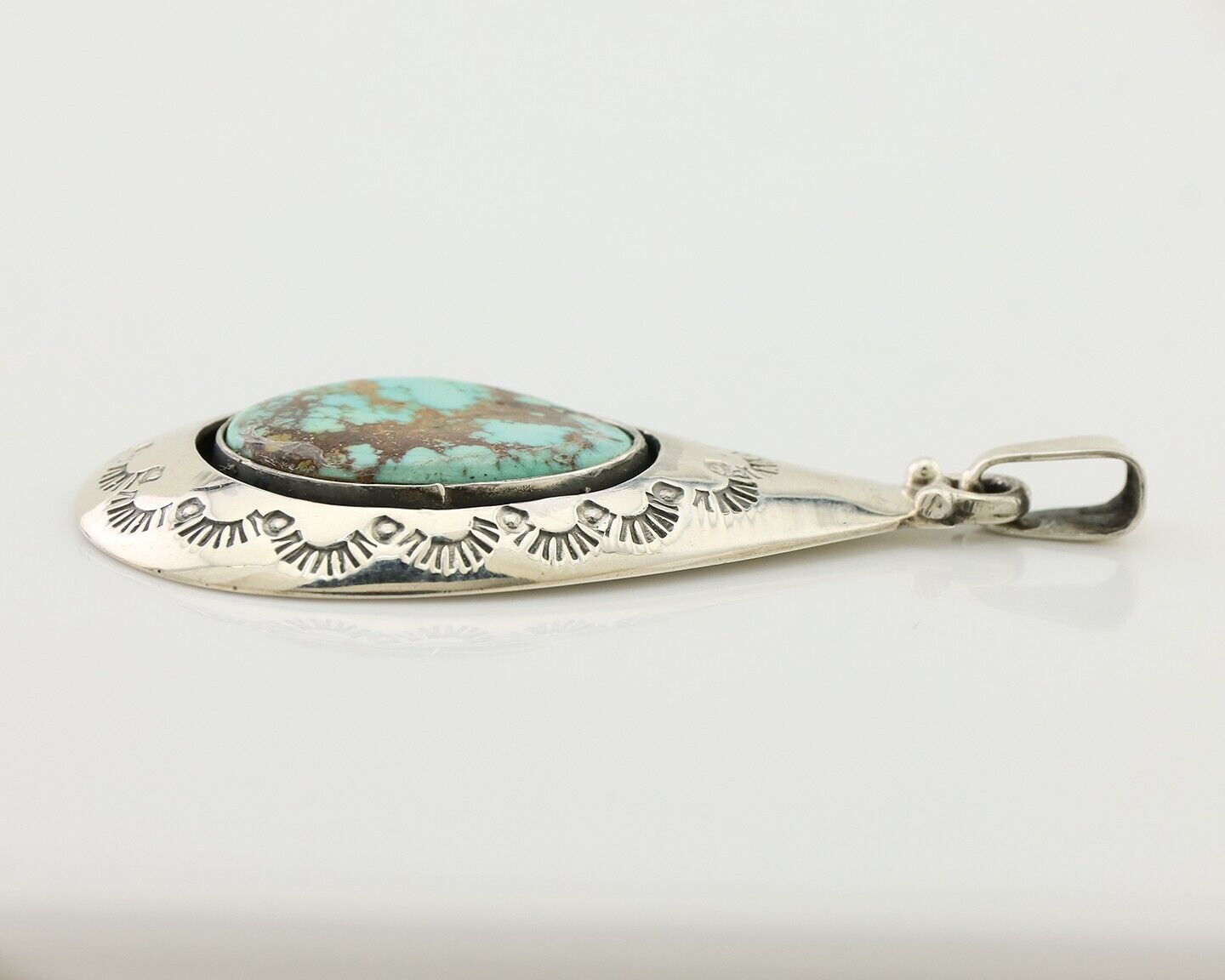 Navajo Pendant 925 Silver Blue Gem Turquoise Artist Signed MC C.80's