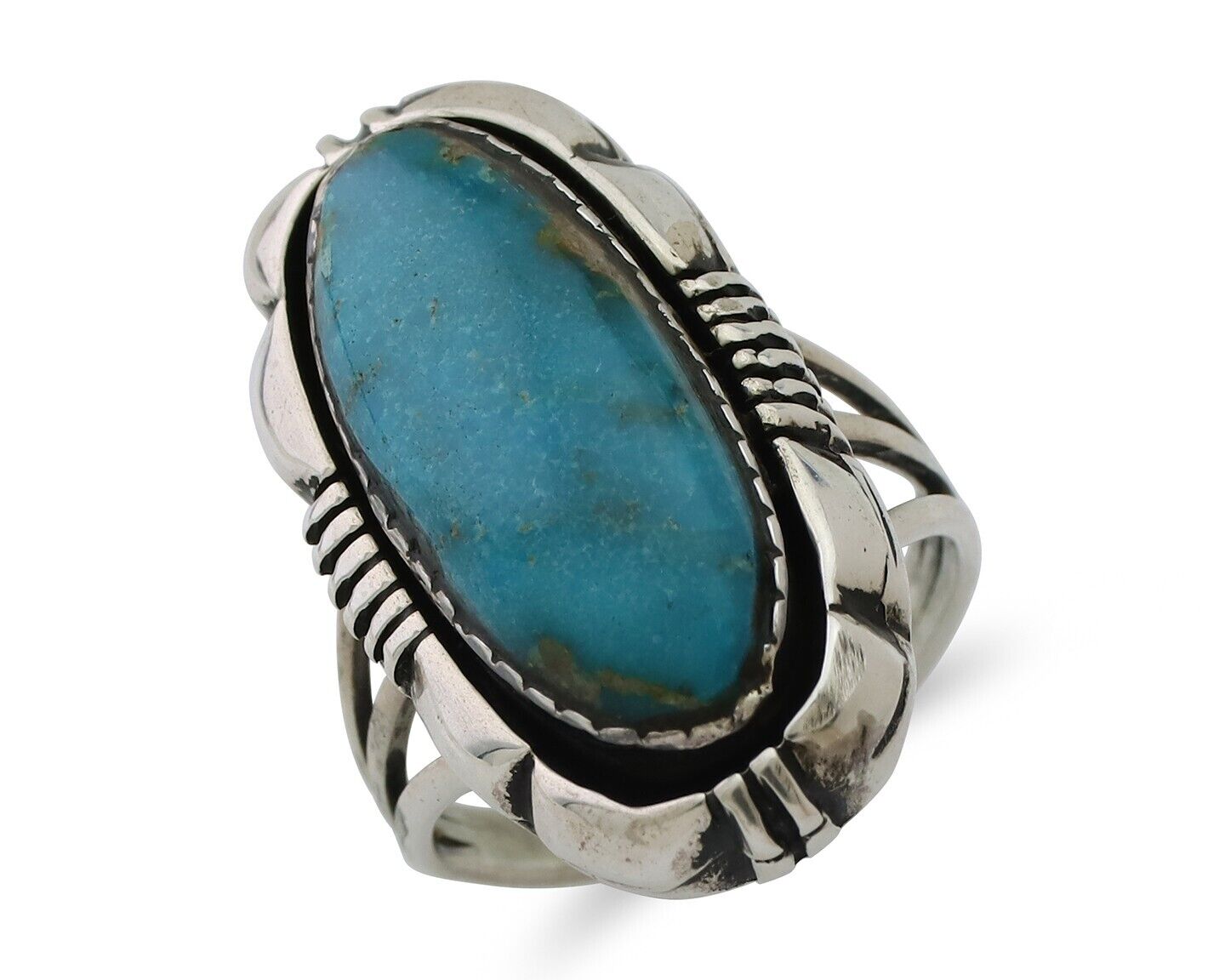 Navajo Ring 925 Silver Natural Turquoise Signed L Yazzie Size 6.25 C.80's