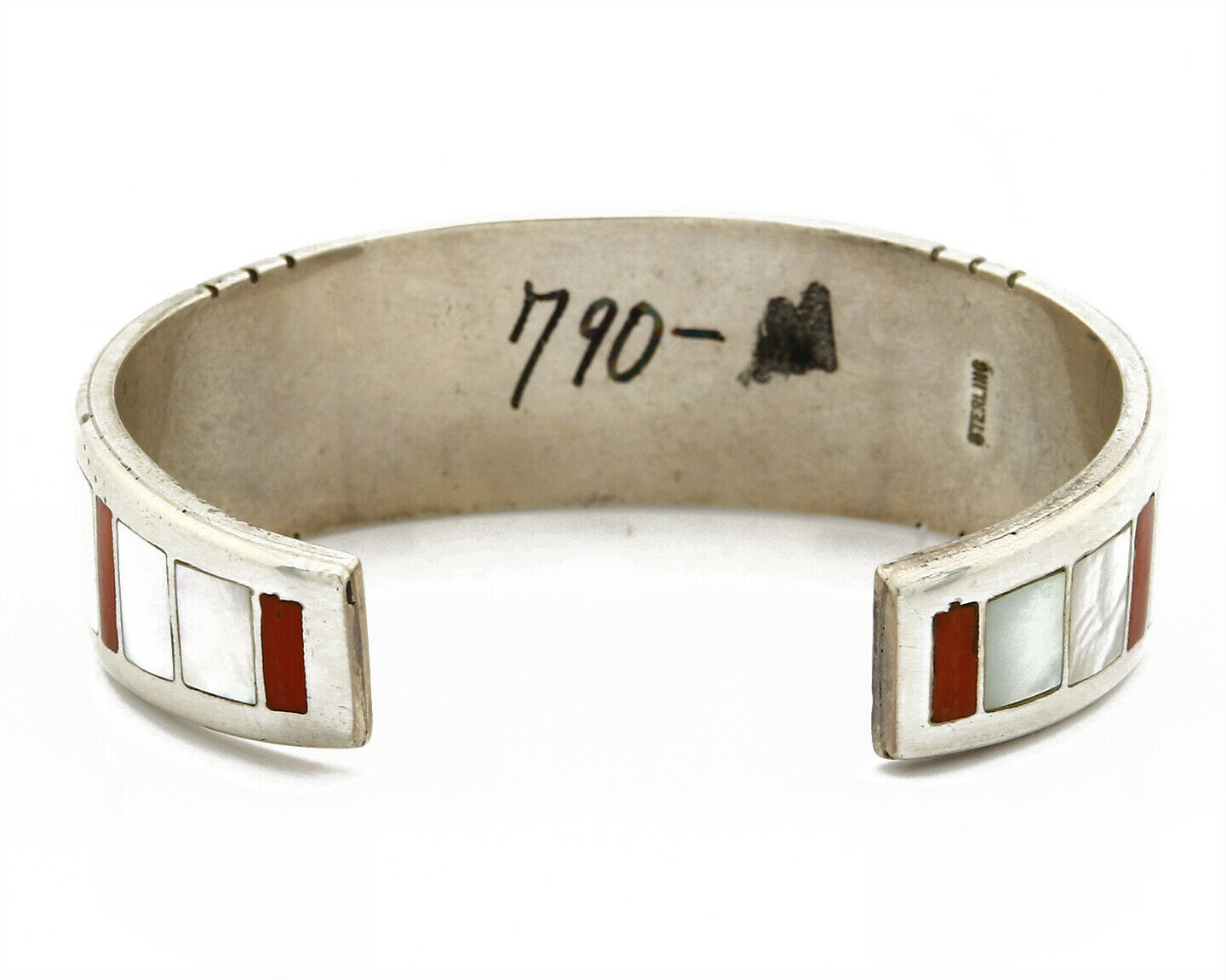 Early Artist David Freeland Inlaid Natural Gemstone .925 SOLID Silver Cuff