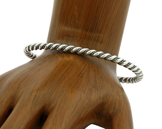 Navajo 3.8 mm Wide 925 Solid Sterling Silver Handmade Hand Stamped Cuff Bracelet