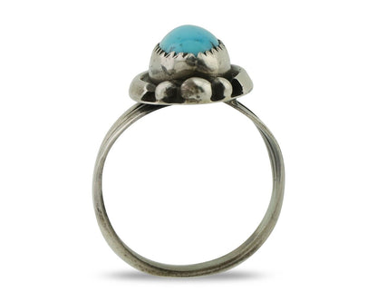 Navajo Ring 925 Silver Sleeping Beauty Turquoise Artist Signed SC C80s