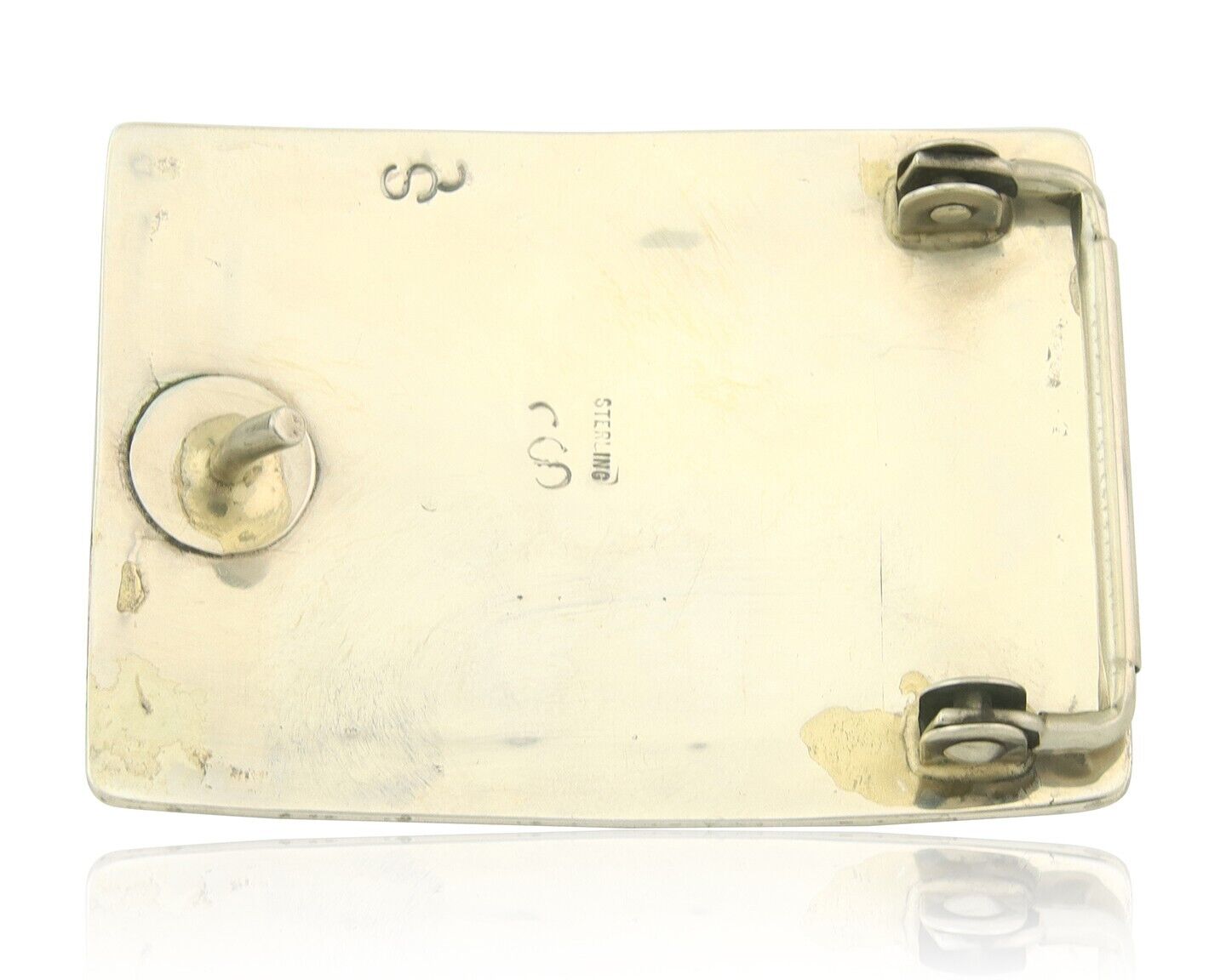 Vintage Navajo Belt Buckle 925 Silver Handmade Inlaid Gemstone Stanely Bain