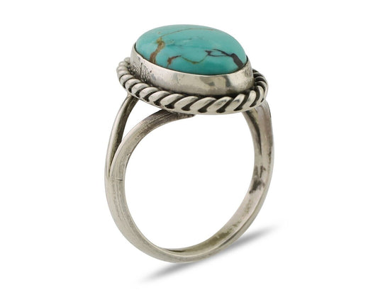 Navajo Ring 925 Silver Natural Blue Turquoise Native American Artist C.80's