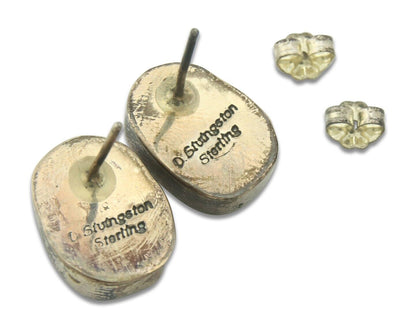 Navajo Earrings 925 Silver Spiderweb Natural Turquoise Signed D Lvingston C80s