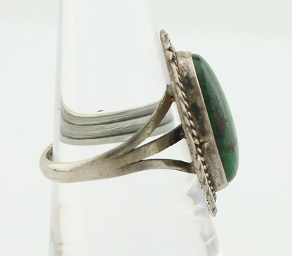 Navajo Ring 925 Silver Green Turquoise Artist Signed William Denetdale C.80's