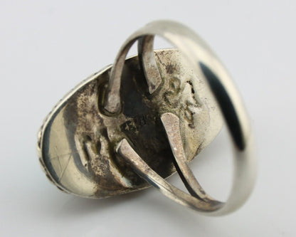 Navajo Ring 925 Silver Kingman Turquoise Artist Signed M Montoya C.80's