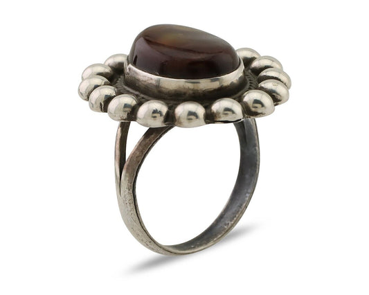 Navajo Handmade Ring 925 Silver Natural Fire Opal Native Artist Size 5.75 C.80's