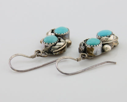 Navajo Dangle Earrings 925 Silver Natural Turquoise Native American Artist C80s