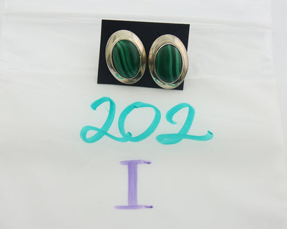 Navajo Earrings 925 Silver Natural Malachite Native American Artist C.80's