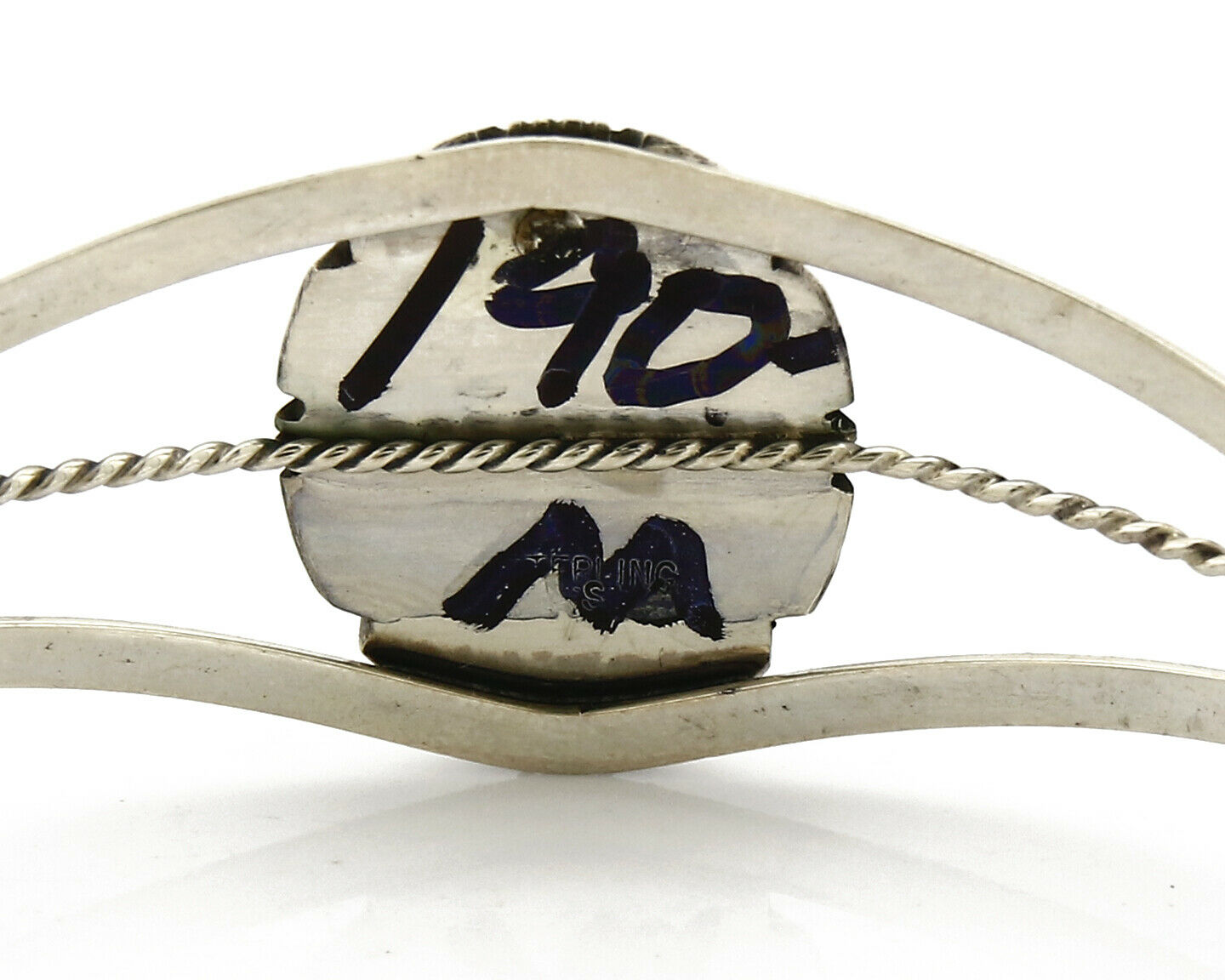 Navajo Bracelet .925 Silver Tiger Eye Sapphire Signed Sapphire Signed Sarah Chee