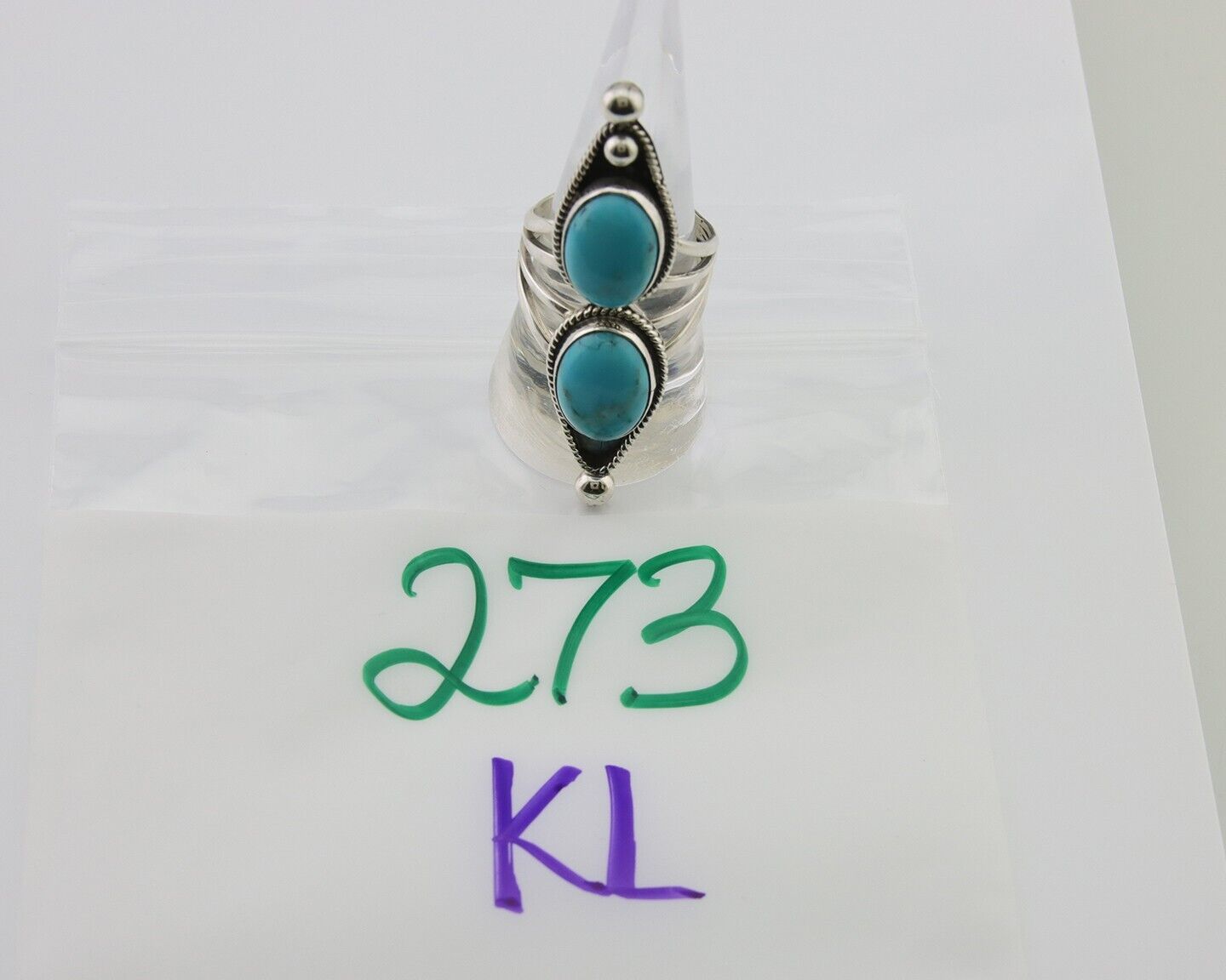 Navajo Ring 925 Silver Natural Blue Turquoise Signed Running Bear C.80's